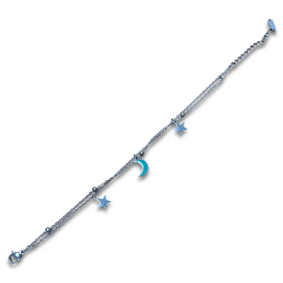 Brazalete / Tobillera de Acero inoxidable dijes-luna y estrella 7