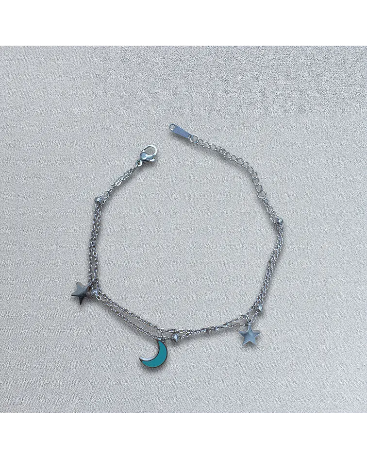 Brazalete / Tobillera de Acero inoxidable dijes-luna y estrella