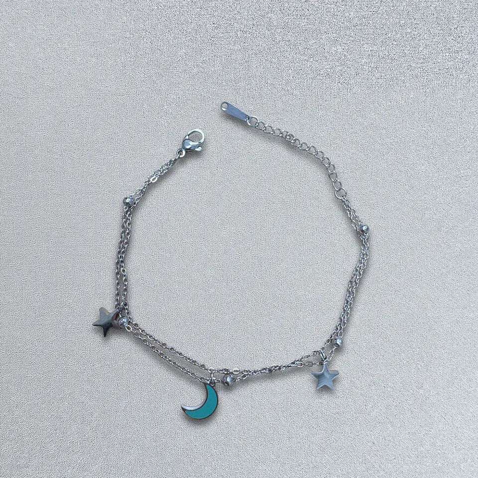 Brazalete / Tobillera de Acero inoxidable dijes-luna y estrella 10