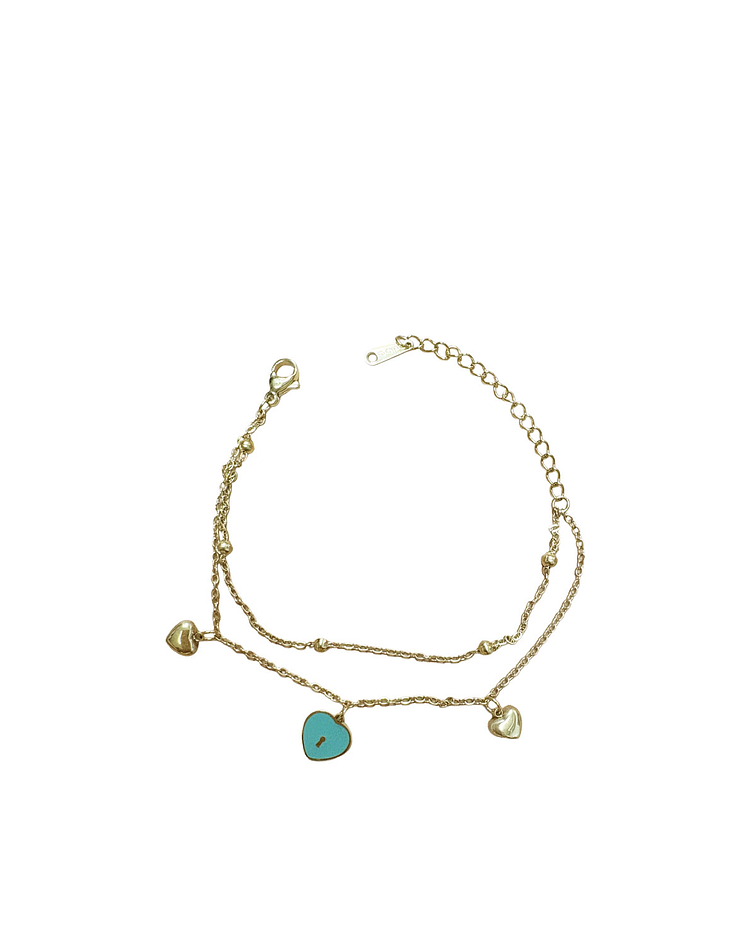 Brazalete / Tobillera de Acero inoxidable doble línea - Corazones