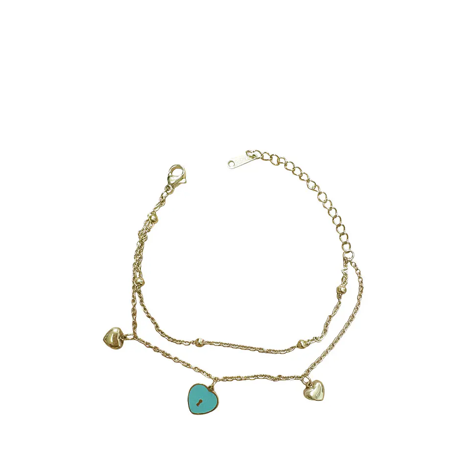 Brazalete / Tobillera de Acero inoxidable doble línea - Corazones 3