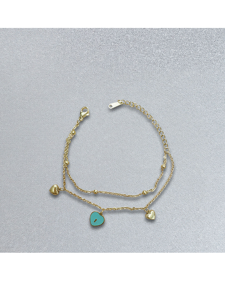 Brazalete / Tobillera de Acero inoxidable doble línea - Corazones