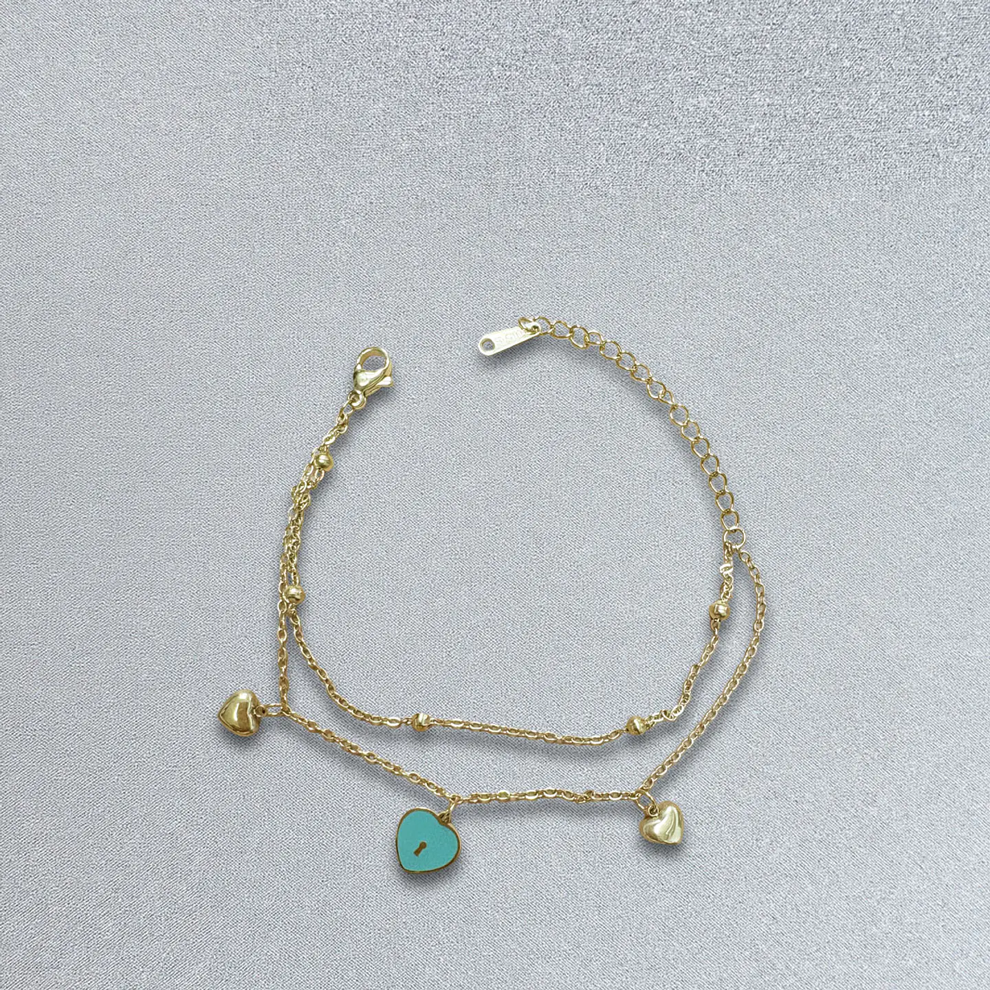 Brazalete / Tobillera de Acero inoxidable doble línea - Corazones 6