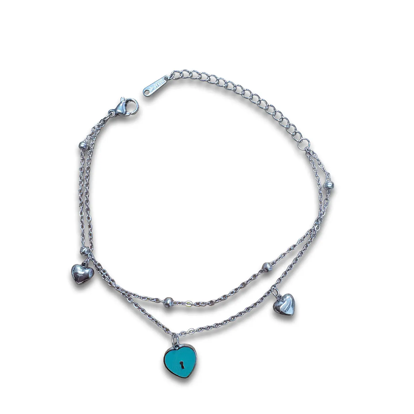 Brazalete / Tobillera de Acero inoxidable doble línea - Corazones 7