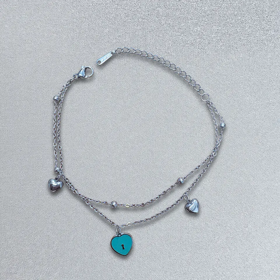 Brazalete / Tobillera de Acero inoxidable doble línea - Corazones 8