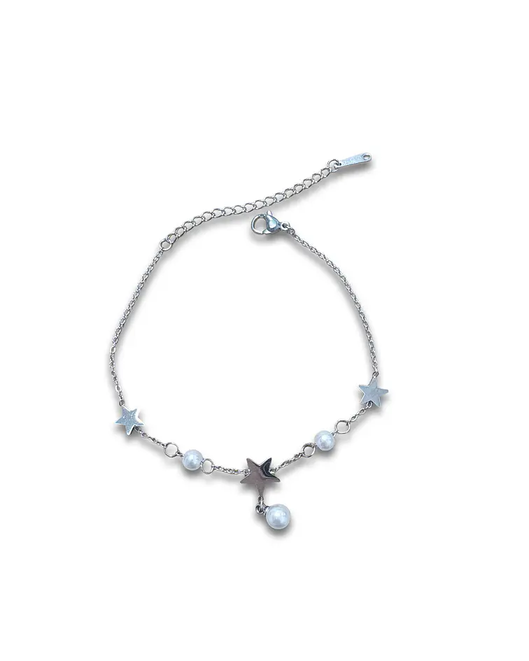 Brazalete / Tobillera de Acero inoxidable dijes-estrella y perlas