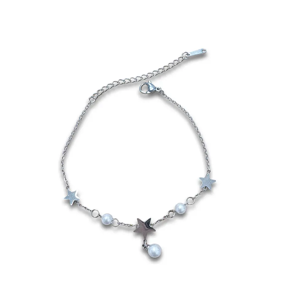 Brazalete / Tobillera de Acero inoxidable dijes-estrella y perlas 7