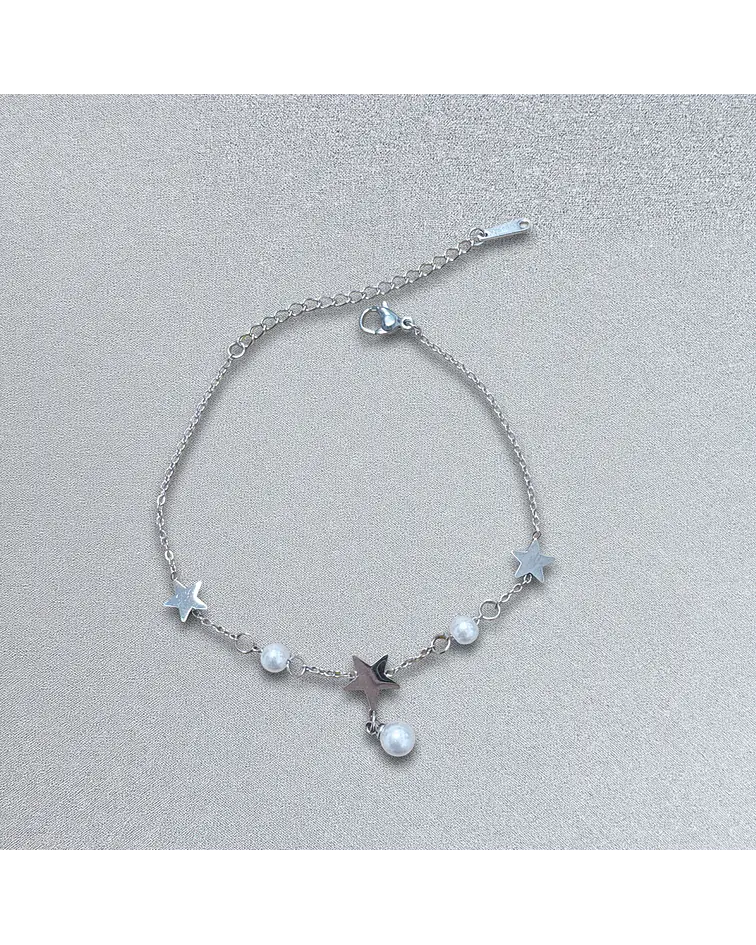 Brazalete / Tobillera de Acero inoxidable dijes-estrella y perlas