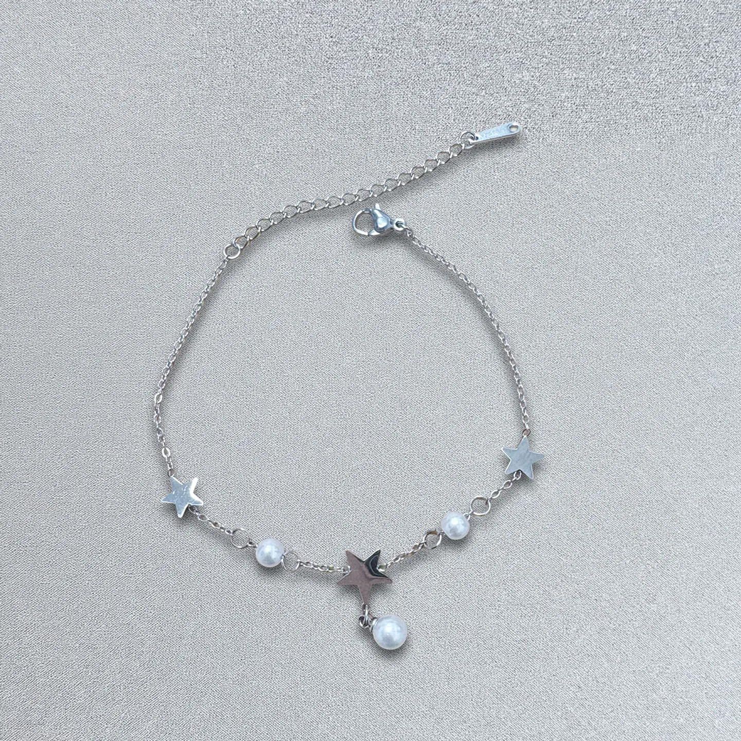 Brazalete / Tobillera de Acero inoxidable dijes-estrella y perlas 8