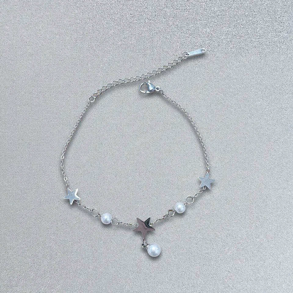 Brazalete / Tobillera de Acero inoxidable dijes-estrella y perlas 8