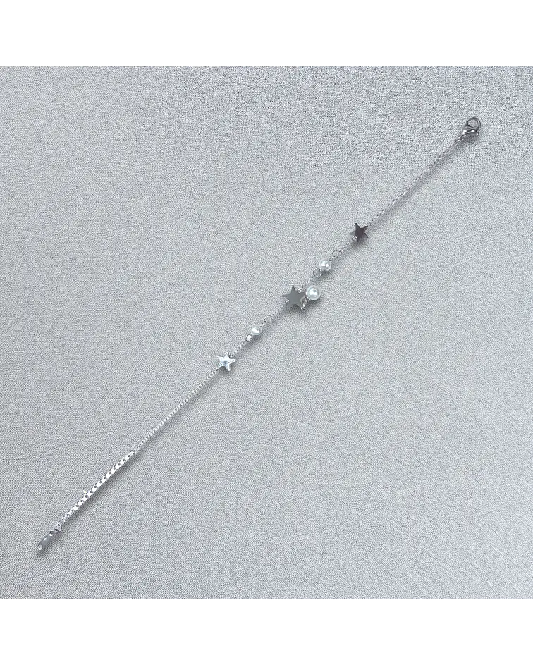 Brazalete / Tobillera de Acero inoxidable dijes-estrella y perlas