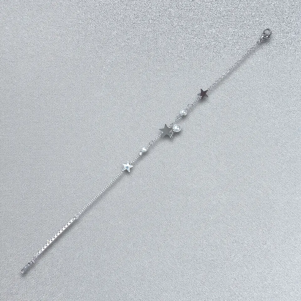 Brazalete / Tobillera de Acero inoxidable dijes-estrella y perlas 9