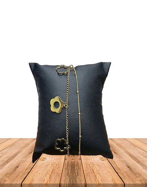 Brazalete / Tobillera  de Acero inoxidable 2 líneas Flor