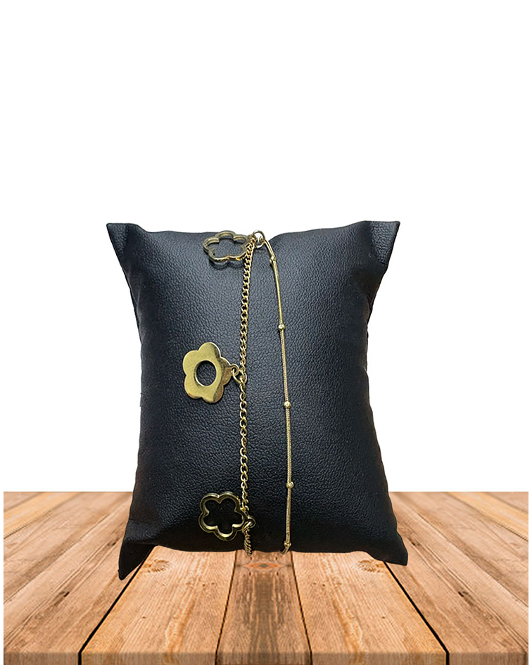 Brazalete / Tobillera  de Acero inoxidable 2 líneas Flor