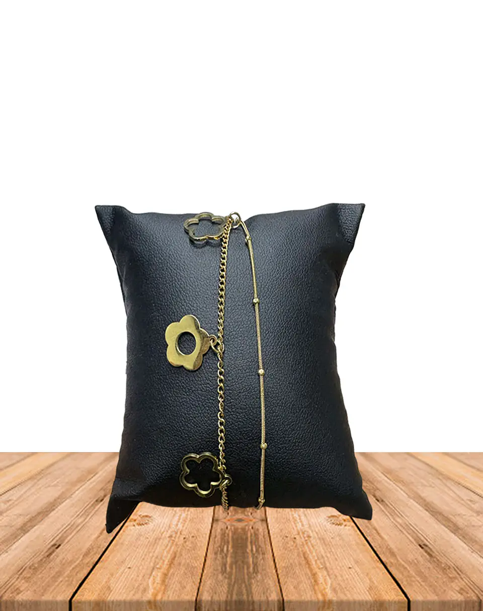 Brazalete / Tobillera  de Acero inoxidable 2 líneas Flor 1