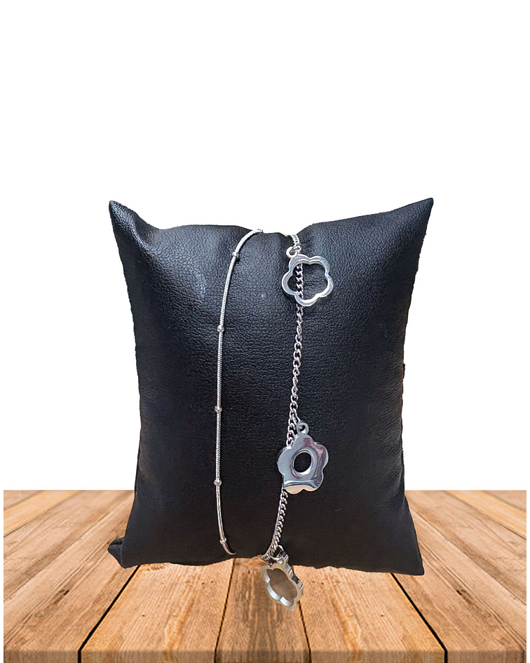 Brazalete / Tobillera  de Acero inoxidable 2 líneas Flor