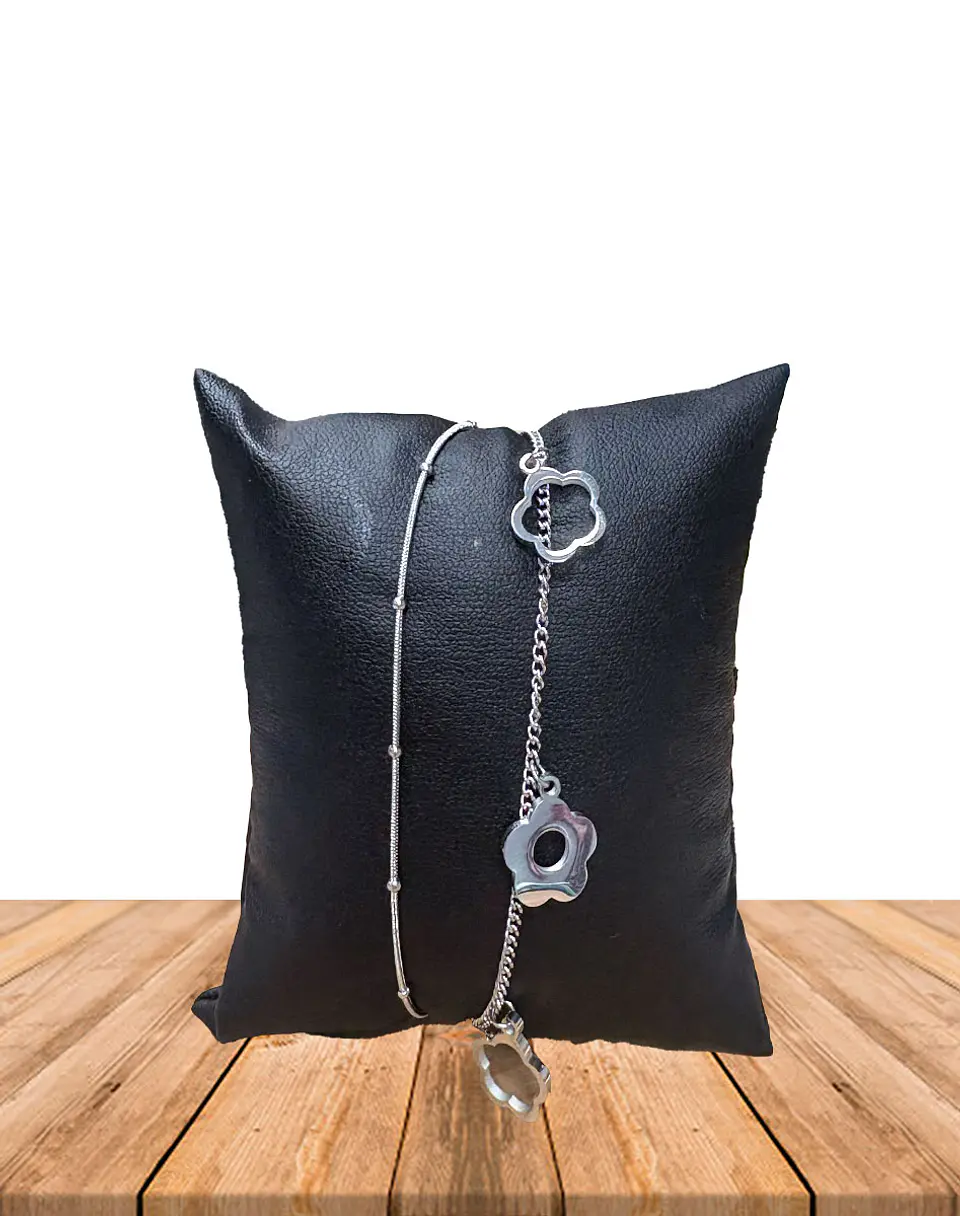 Brazalete / Tobillera  de Acero inoxidable 2 líneas Flor 2