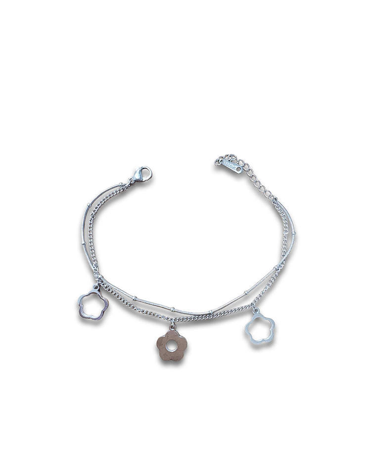 Brazalete / Tobillera  de Acero inoxidable 2 líneas Flor