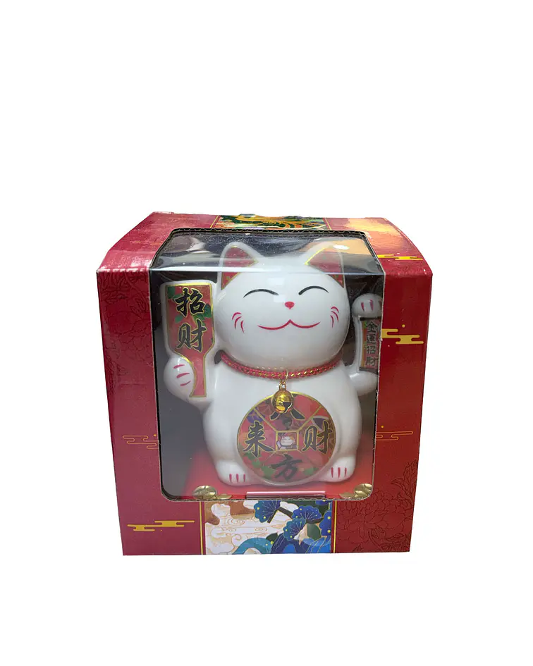 Gato de la Fortuna Solar Blanco Grande JI25-127