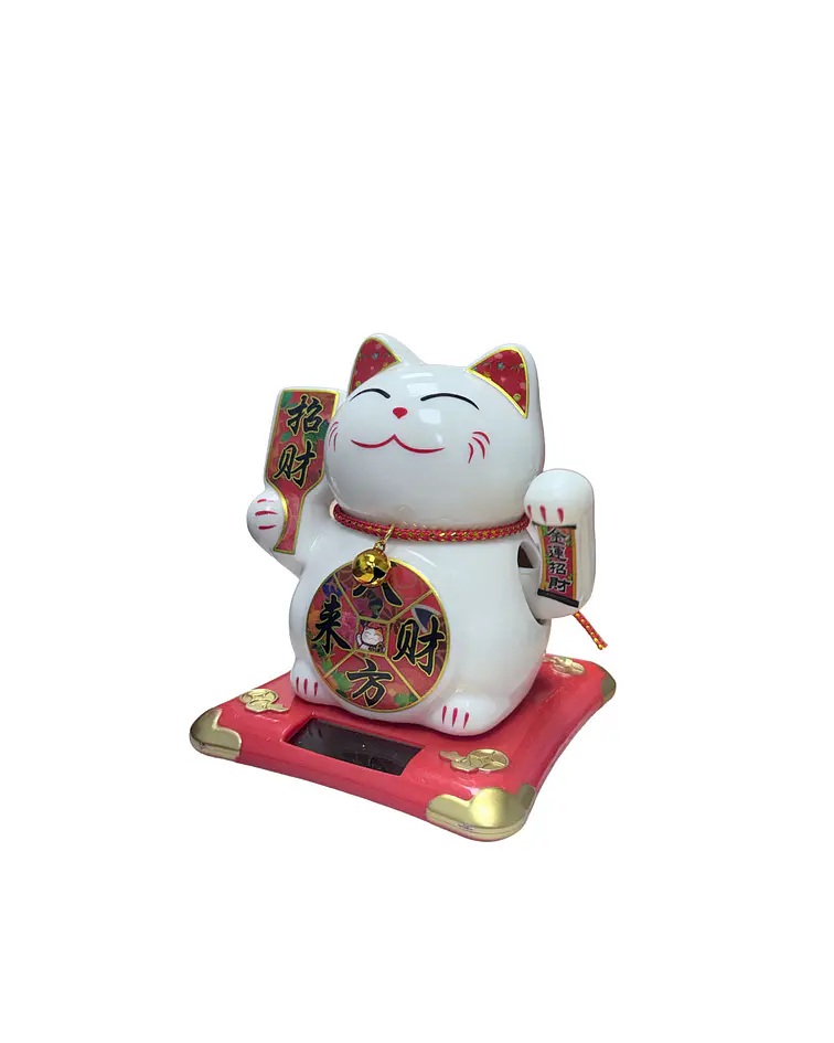 Gato de la Fortuna Solar Blanco Grande JI25-127