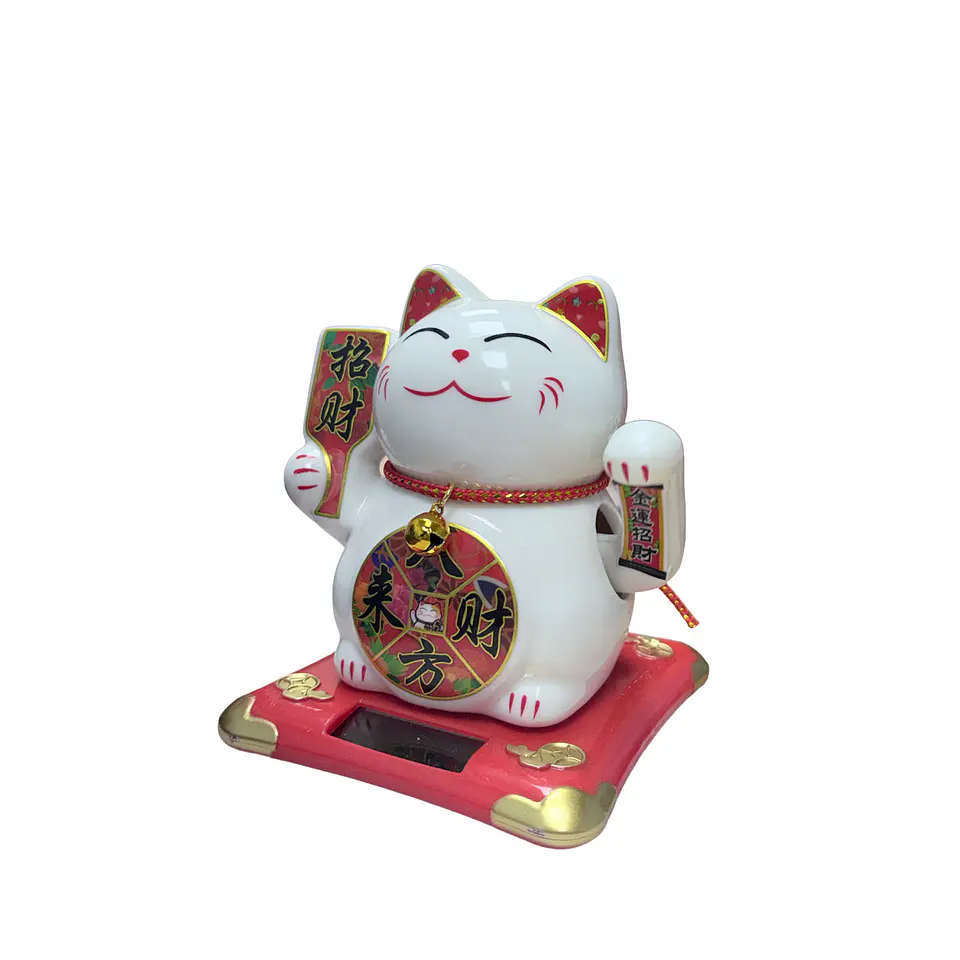 Gato de la Fortuna Solar Blanco Grande JI25-127 2