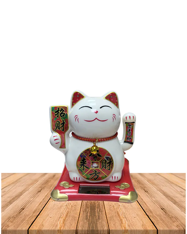 Gato de la Fortuna Solar Blanco Grande JI25-127