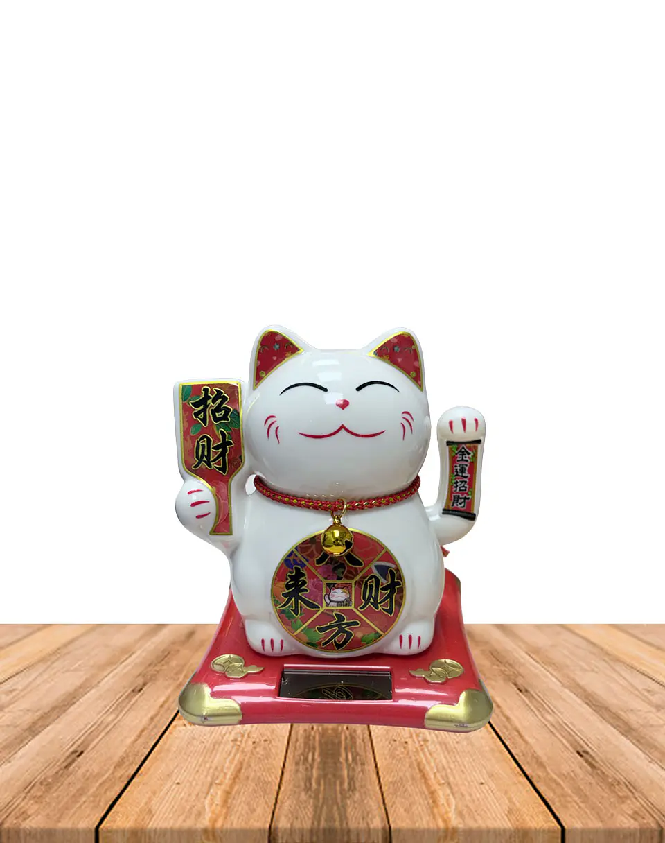 Gato de la Fortuna Solar Blanco Grande JI25-127 1