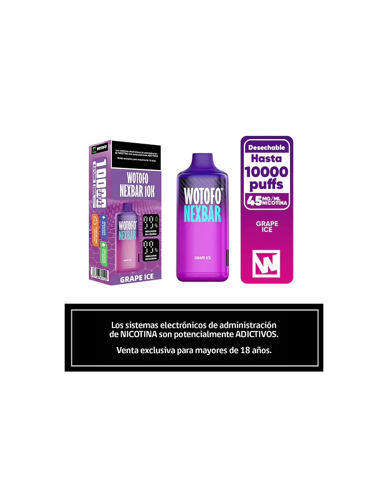 Vaper Desechable Nexbar  10000 puff Grapeice