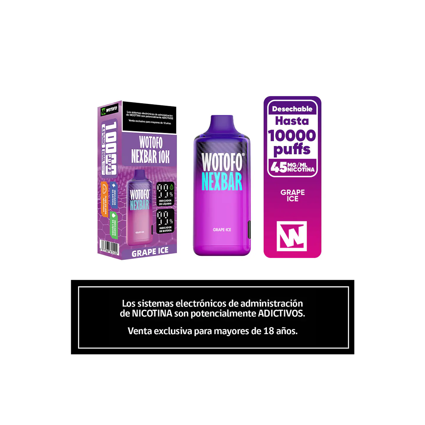 Vaper Desechable Nexbar  10000 puff Grapeice 3