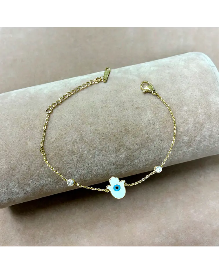 Brazalete / Tobillera de Acero inoxidable Tercer ojo y diamantes