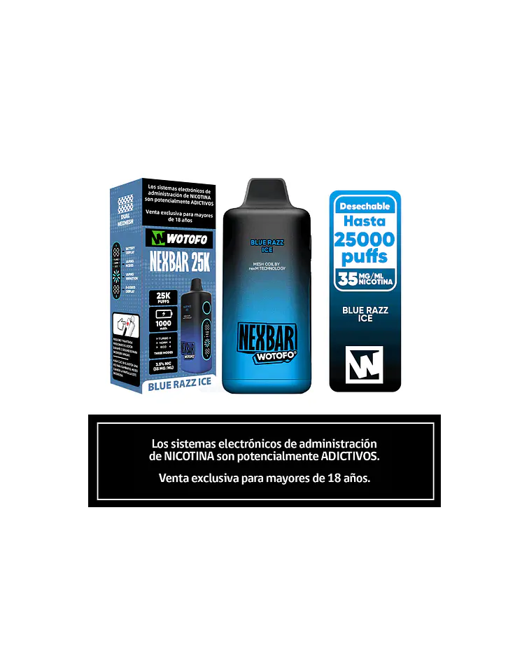 Vaper Desechable Nexbar  25000 puff Blue razz Ice