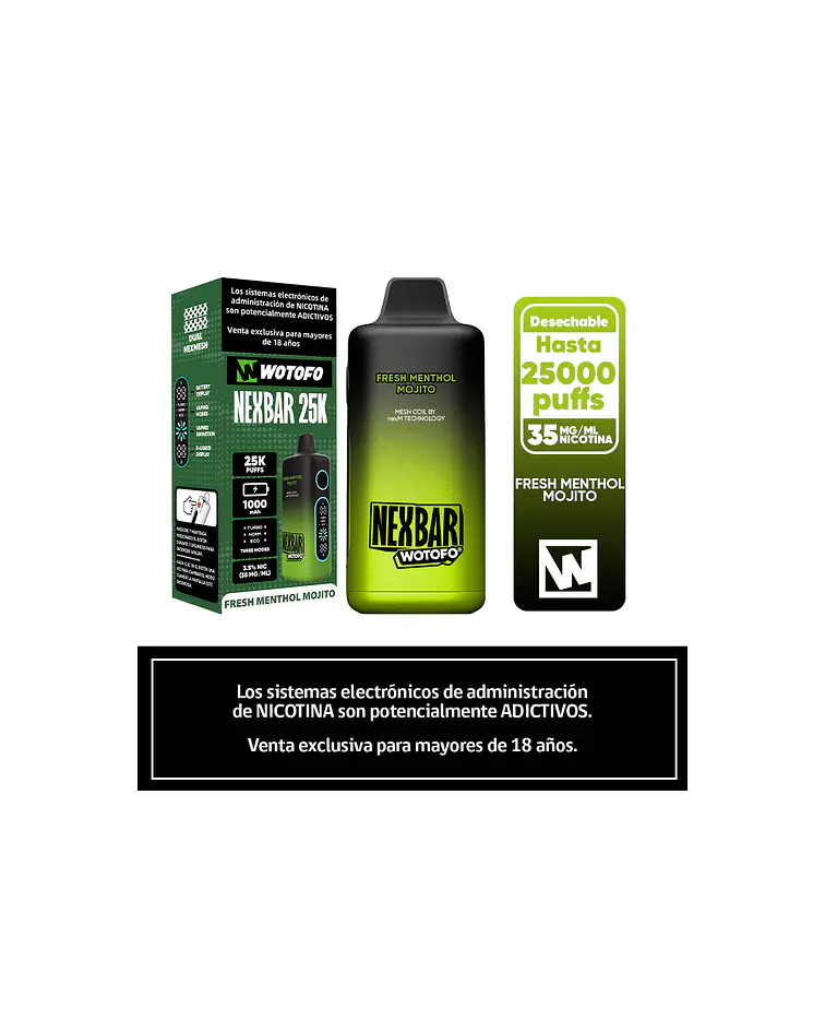 Vaper Desechable Nexbar  25000 puff Fresh Menthol Mojito