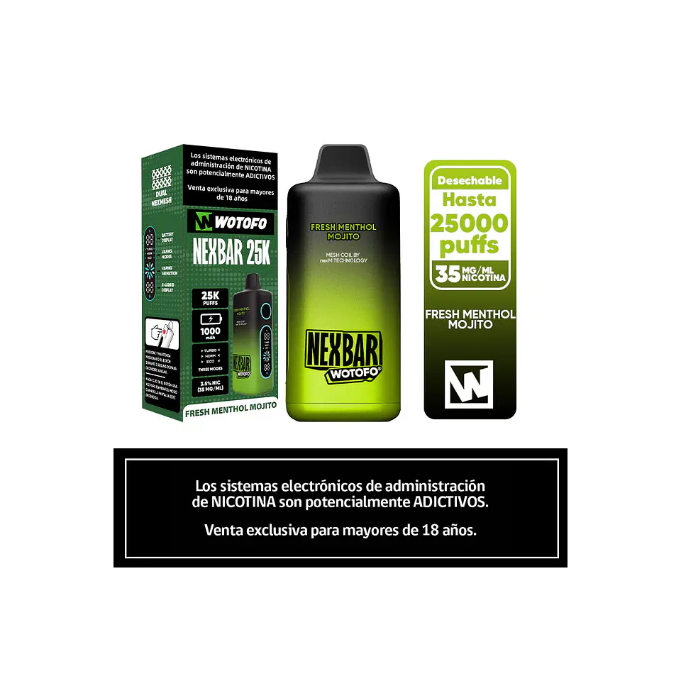 Vaper Desechable Nexbar  25000 puff Fresh Menthol Mojito 3