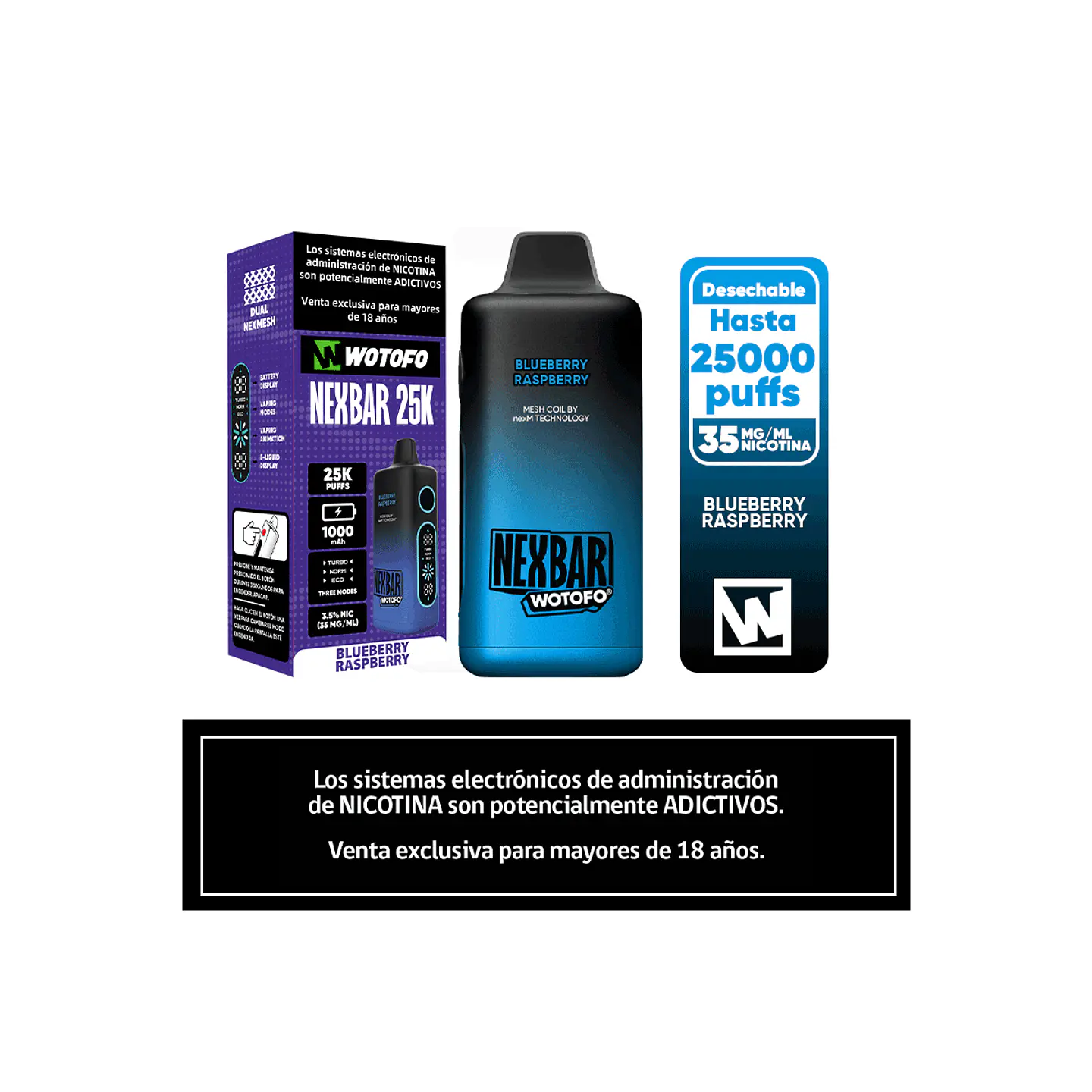 Vaper Desechable Nexbar  25000 puff  Blueberry Raspberry 3