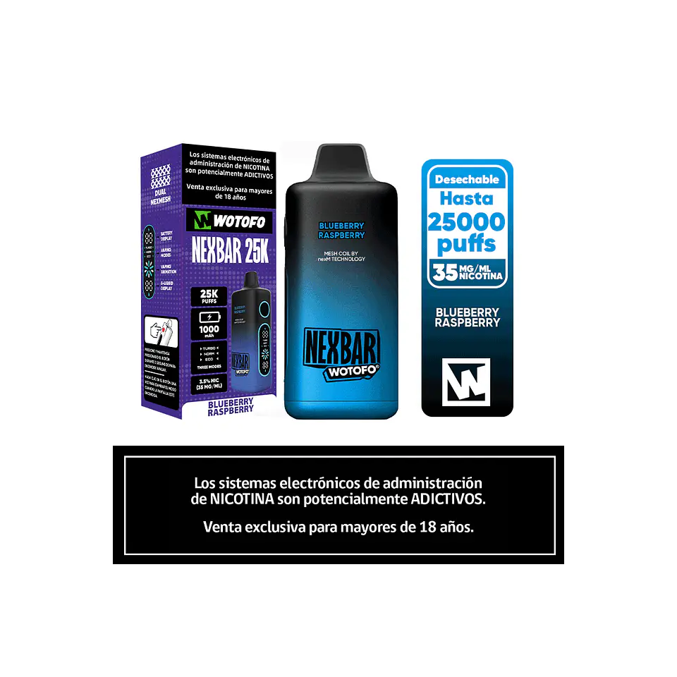 Vaper Desechable Nexbar  25000 puff  Blueberry Raspberry 3