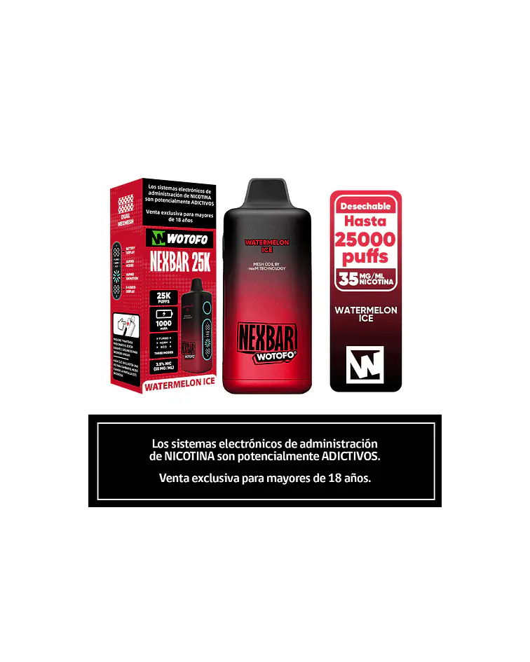 Vaper Desechable Nexbar  25000 puff Watermelon Ice