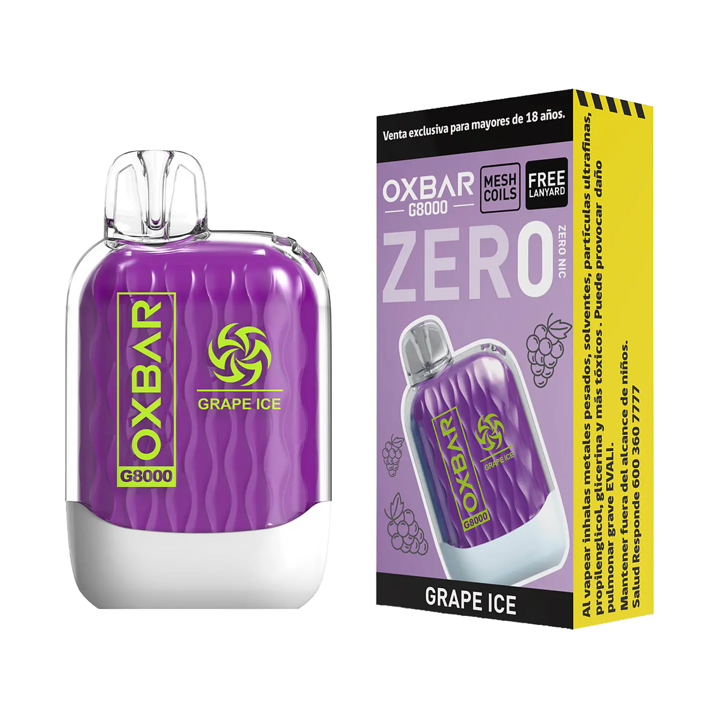 Vaper Desechable sin nicotina Oxbar  8000 puff Grape Ice 2