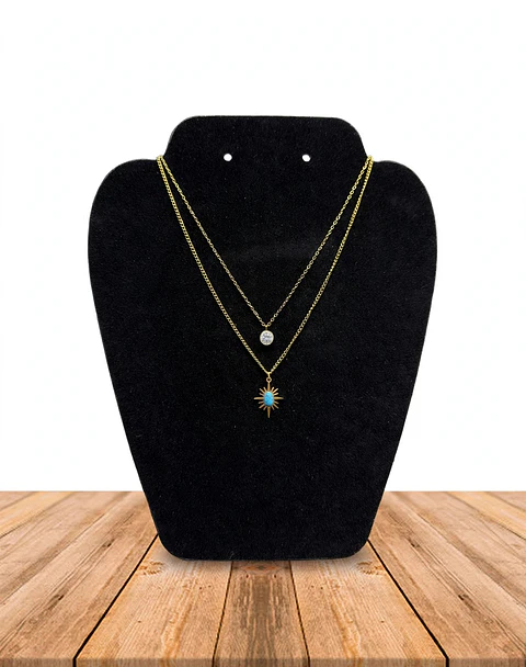 Collar Doble acero inoxidable con Zirconia y piedra