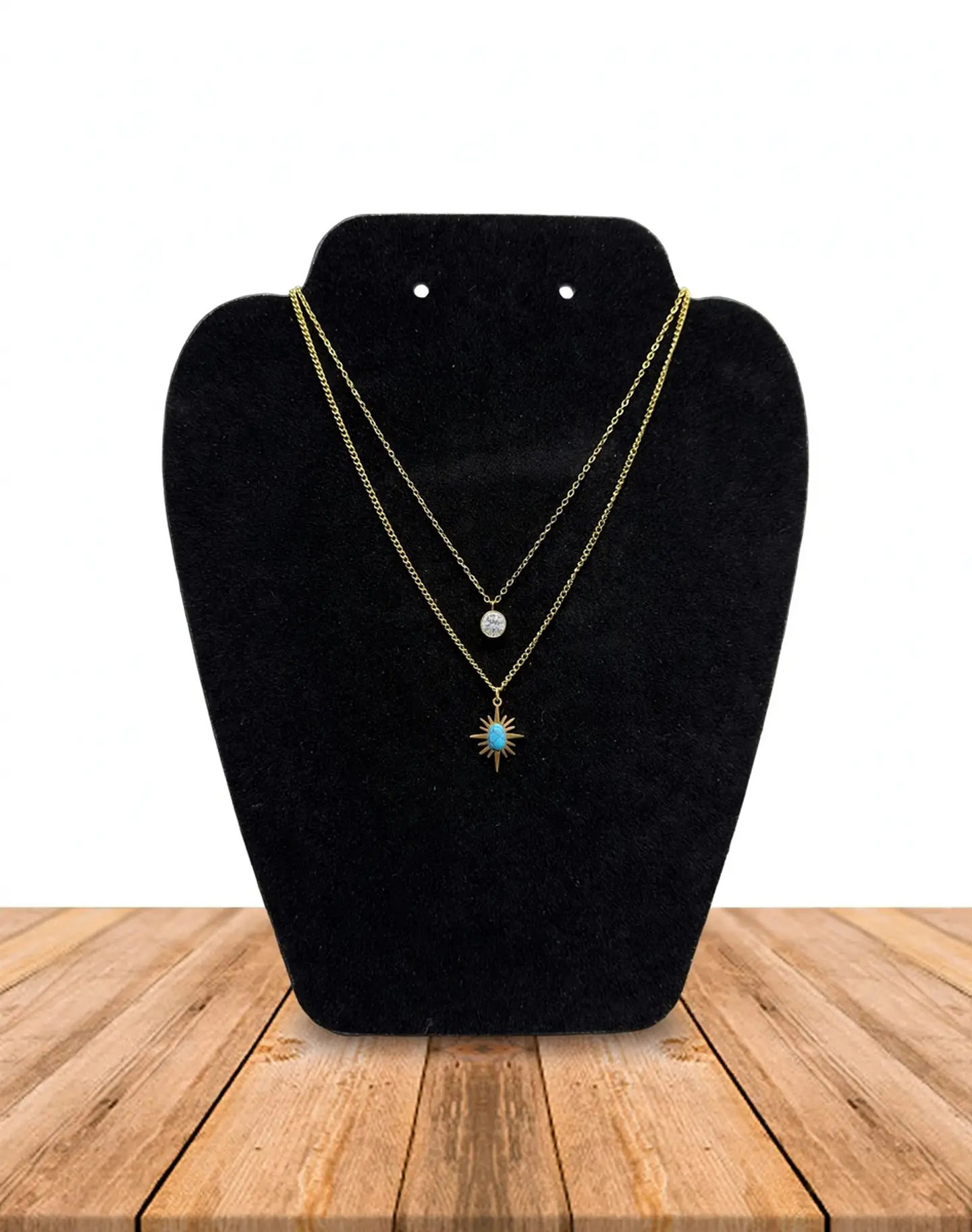 Collar Doble acero inoxidable con Zirconia y piedra 1
