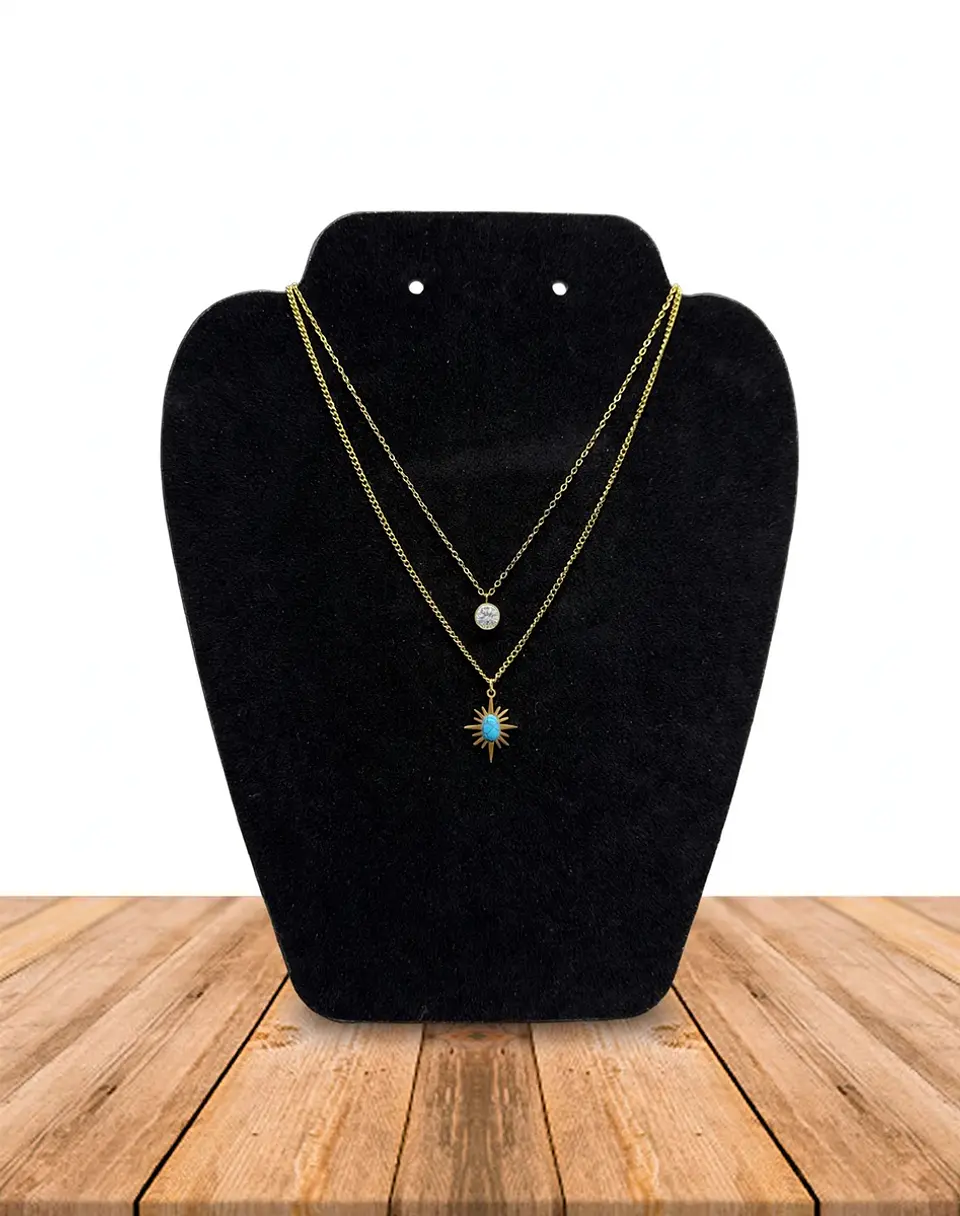 Collar Doble acero inoxidable con Zirconia y piedra 1