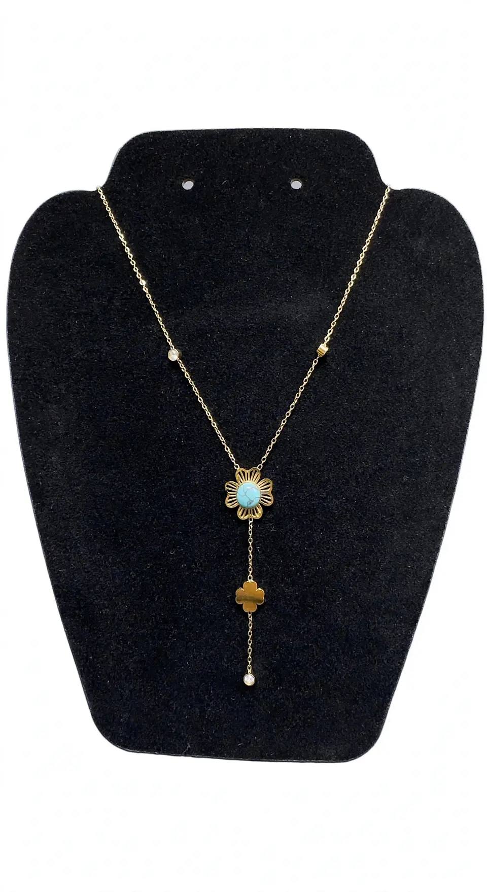  Collar Doble Acero Inoxidable Con Zirconia Y Piedra Celeste 2