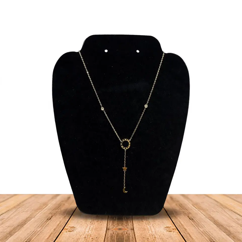 Collar De Acero Inoxidable Con Zirconia Luna Y Estrella 1