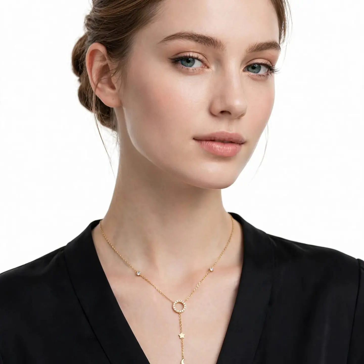 Collar De Acero Inoxidable Con Zirconia Luna Y Estrella 3