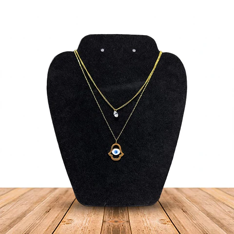 Collar Doble Acero Inoxidable Con Zirconia Mano De Fatima