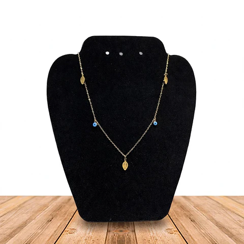 Collar De Acero Inoxidable Con Zirconia Ojo Turco Y Hojas