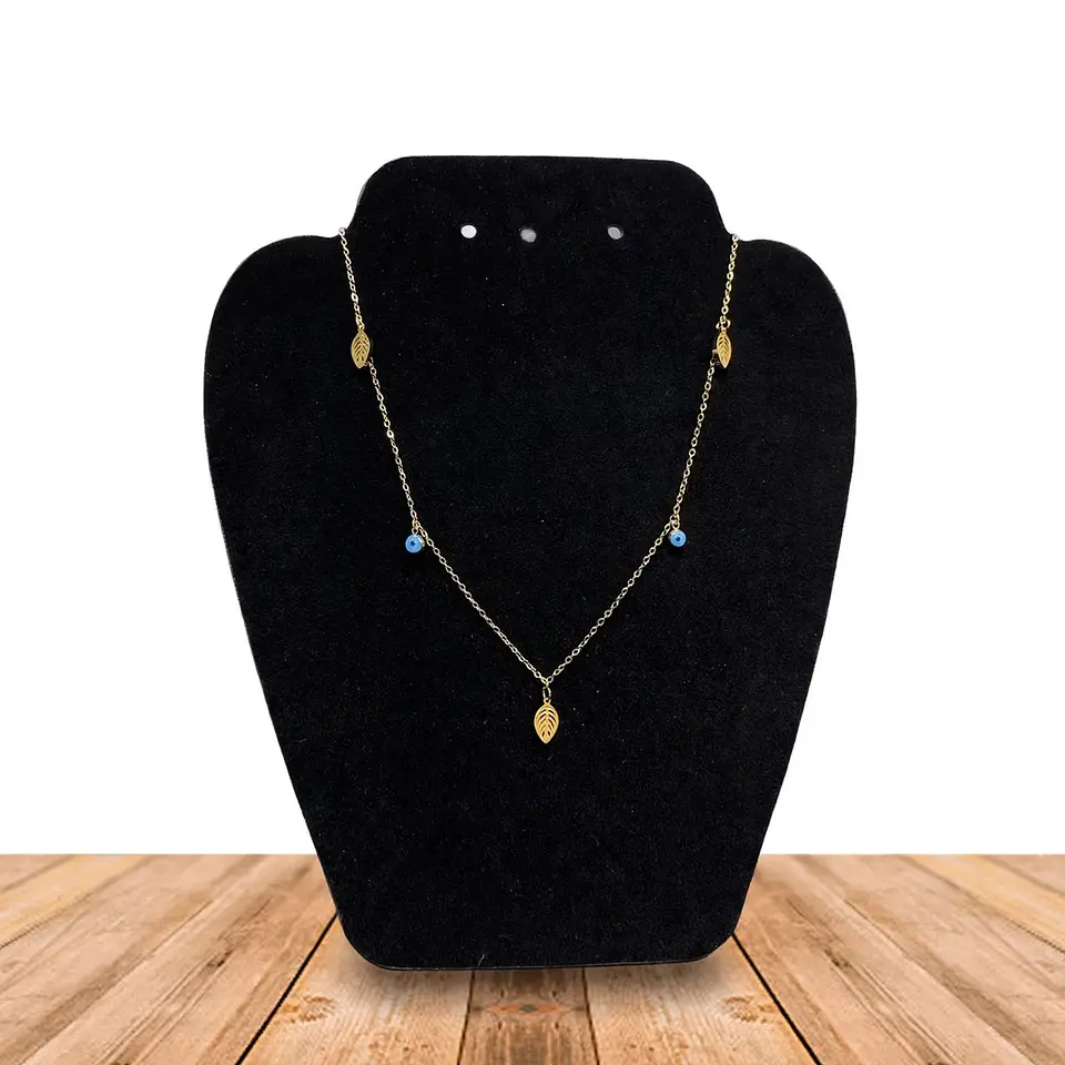 Collar De Acero Inoxidable Con Zirconia Ojo Turco Y Hojas 1