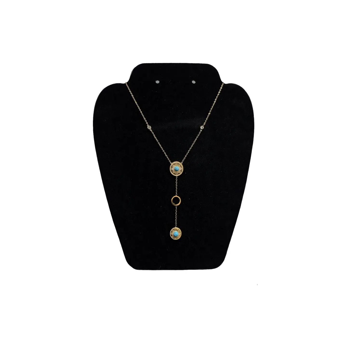 Collar De Acero Inoxidable Con Zirconia Sol Turquesa Con Aro 2