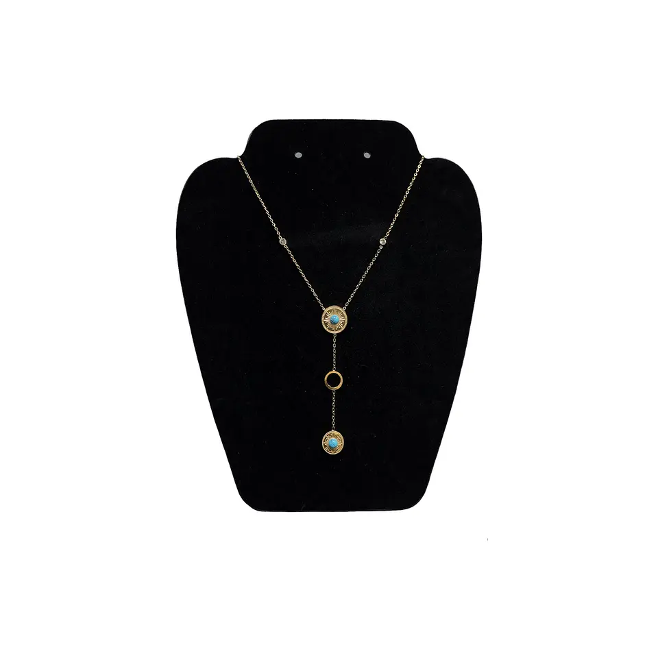 Collar De Acero Inoxidable Con Zirconia Sol Turquesa Con Aro 2