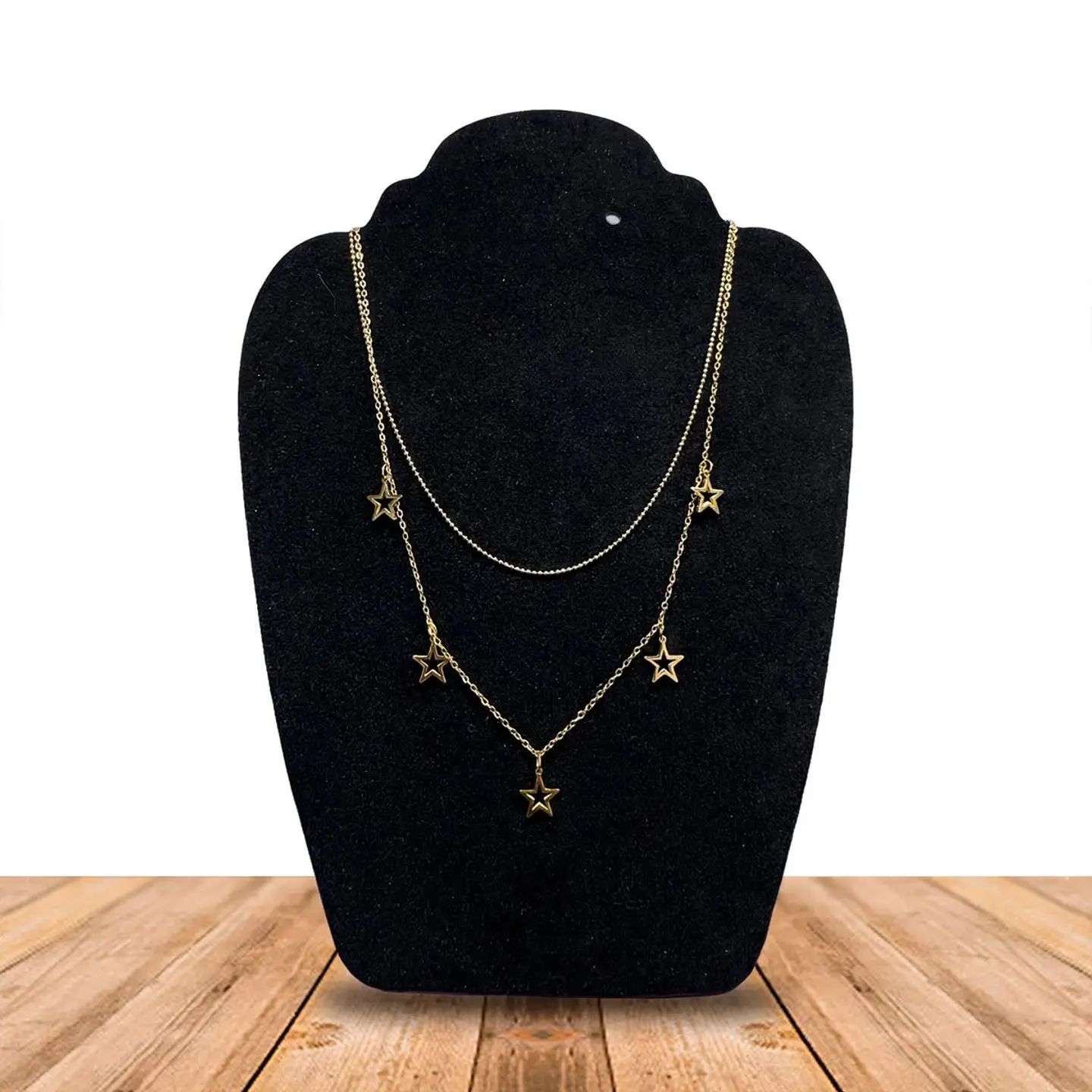 Collar Doble Acero Inoxidable Con Zirconia Y Estrellas 1