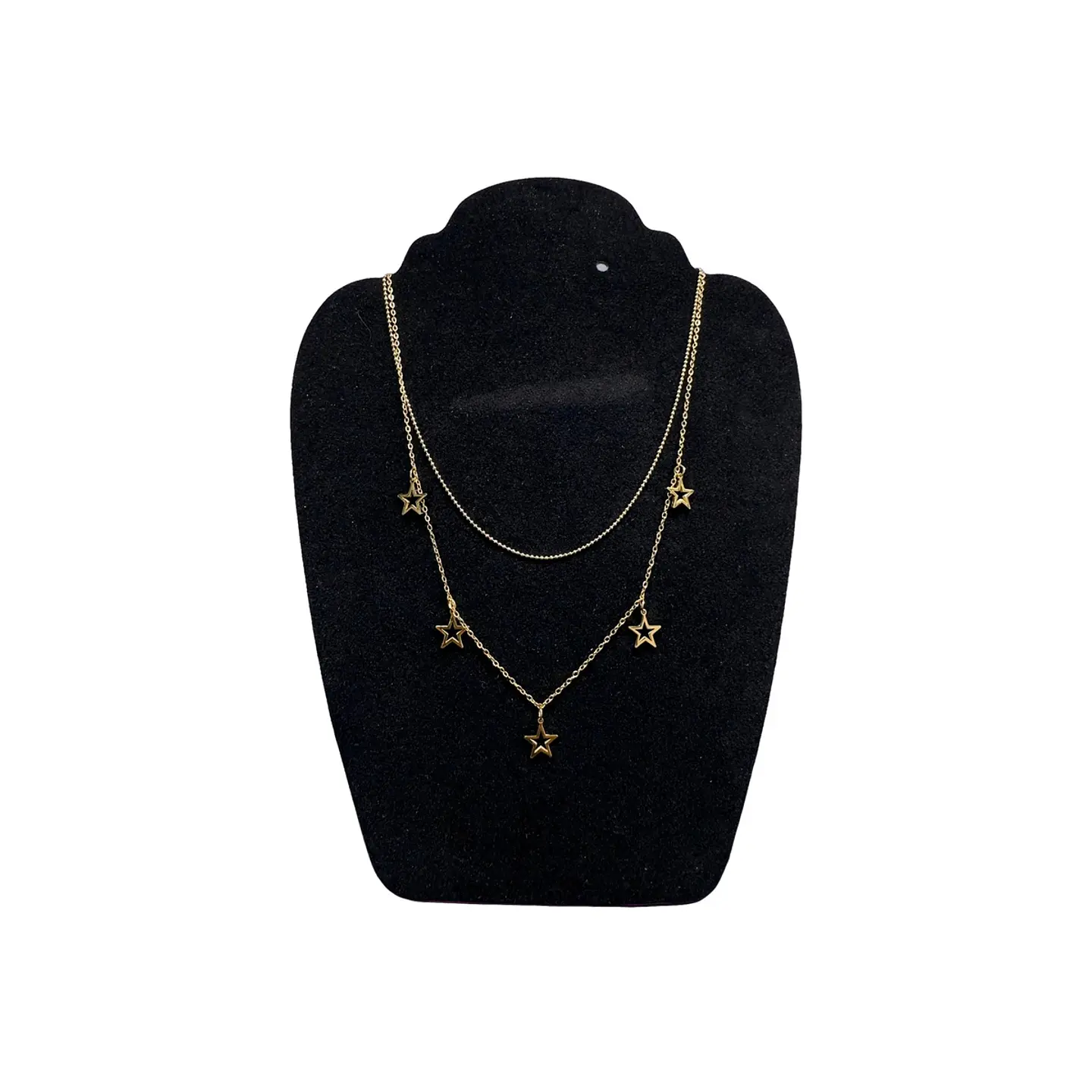 Collar Doble Acero Inoxidable Con Zirconia Y Estrellas 3